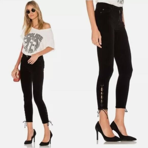 Hudson High Rise Nix Lace Up Hem Crop Velvet Pant - 29 - Picture 1 of 6